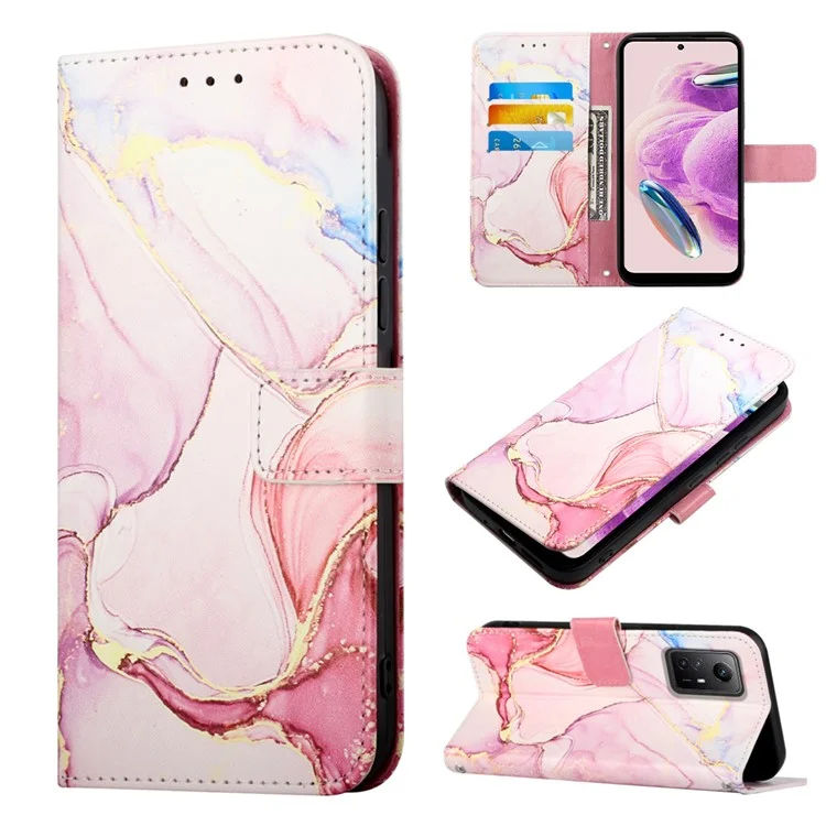 Para Xiaomi Redmi Note 12S 4G YB Pattern Printing Leather Series-5 Wallet Phone Case Leather Stand Cover - Rose Gold LS005