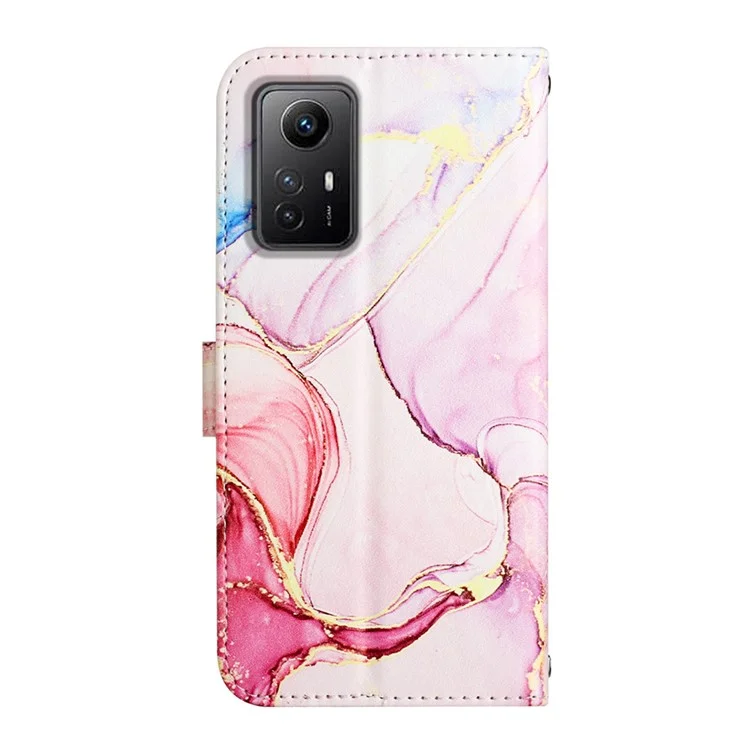 Para Xiaomi Redmi Note 12S 4G YB Pattern Printing Leather Series-5 Wallet Phone Case Leather Stand Cover - Rose Gold LS005