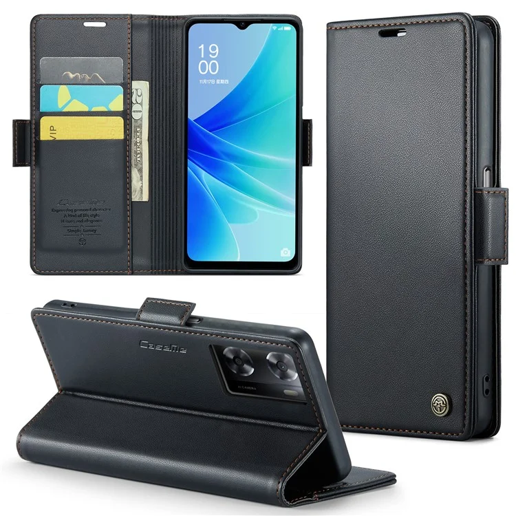 CASEME 023 Серия для Oppo A57 4G / A57s 4G / A57e 4G / A77 4G / A77s 4G / OnePlus Nord N20 SE 4G RFID блокирующий кожаный чехол - черный