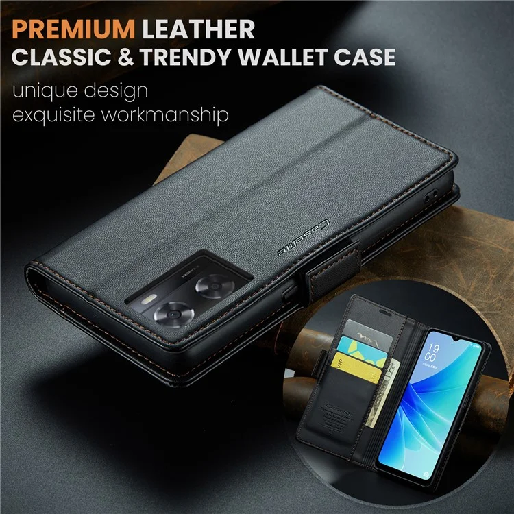 CASEME 023 Серия для Oppo A57 4G / A57s 4G / A57e 4G / A77 4G / A77s 4G / OnePlus Nord N20 SE 4G RFID блокирующий кожаный чехол - черный