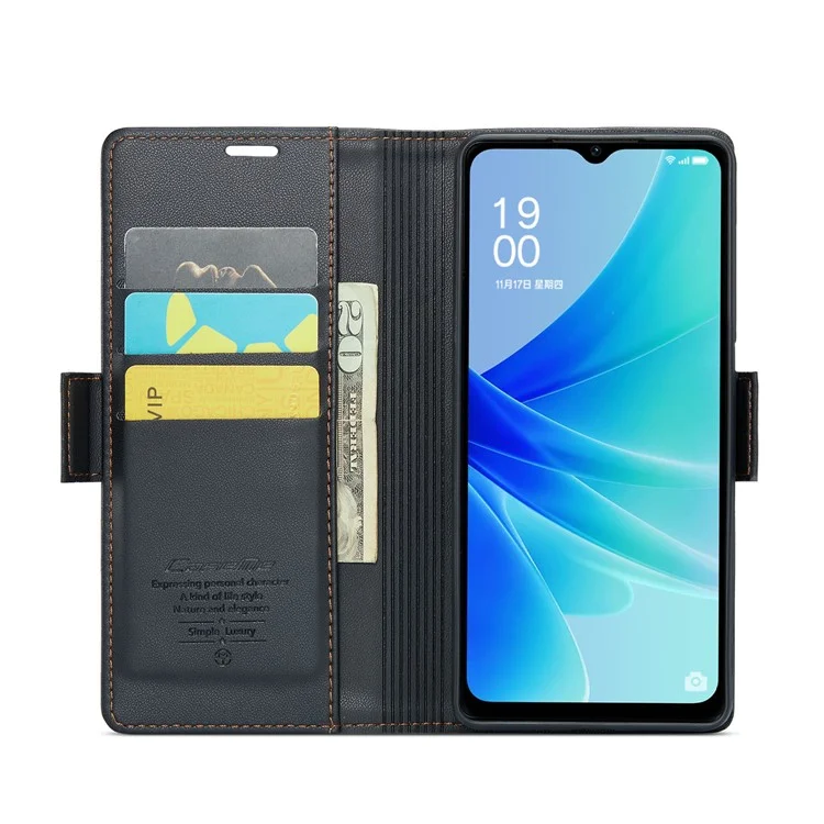 CASEME 023 Серия для Oppo A57 4G / A57s 4G / A57e 4G / A77 4G / A77s 4G / OnePlus Nord N20 SE 4G RFID блокирующий кожаный чехол - черный