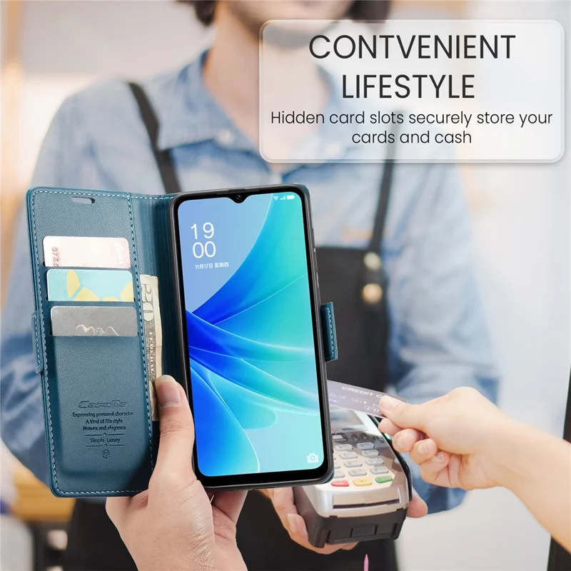 CASEME Serie 023 para Oppo A57 4G / A57s 4G / A57e 4G / A77 4G / A77s 4G / OnePlus Nord N20 SE 4G Funda de Cuero con Bloqueo RFID - Azul