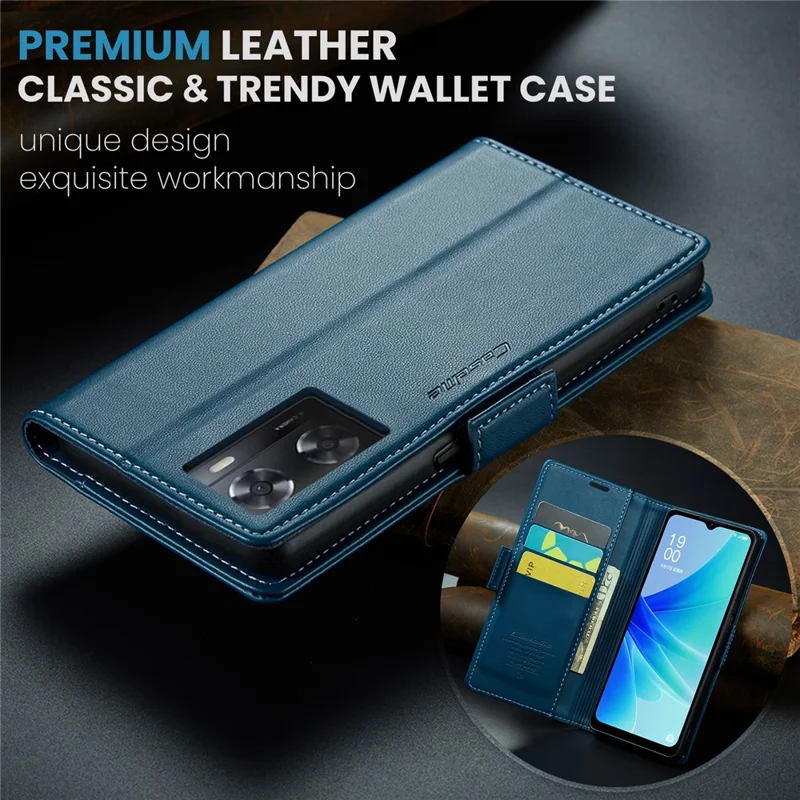 CASEME Serie 023 para Oppo A57 4G / A57s 4G / A57e 4G / A77 4G / A77s 4G / OnePlus Nord N20 SE 4G Funda de Cuero con Bloqueo RFID - Azul