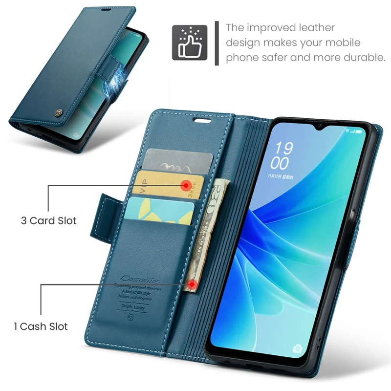 CASEME Serie 023 para Oppo A57 4G / A57s 4G / A57e 4G / A77 4G / A77s 4G / OnePlus Nord N20 SE 4G Funda de Cuero con Bloqueo RFID - Azul