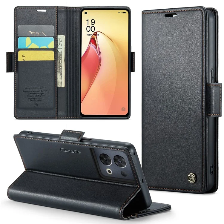 CASEME 023 Serie RFID Blocking Phone Cover für Oppo Reno8 Pro 5G (Globale Version) PU-Leder Geldbörse Ständer Hülle - Schwarz