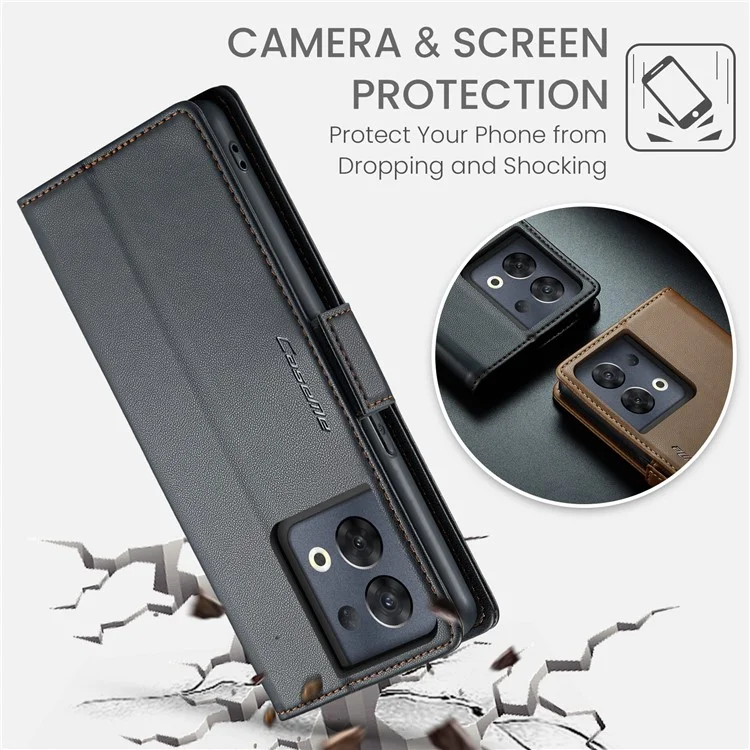 CASEME 023 Serie RFID Blocking Phone Cover für Oppo Reno8 Pro 5G (Globale Version) PU-Leder Geldbörse Ständer Hülle - Schwarz