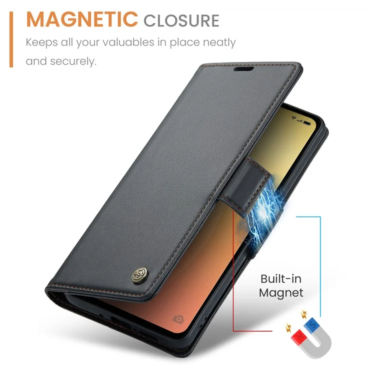 CASEME 023 Serie RFID Blocking Phone Cover für Oppo Reno8 Pro 5G (Globale Version) PU-Leder Geldbörse Ständer Hülle - Schwarz