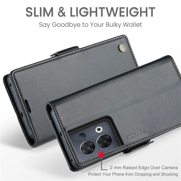 CASEME 023 Serie RFID Blocking Phone Cover für Oppo Reno8 Pro 5G (Globale Version) PU-Leder Geldbörse Ständer Hülle - Schwarz