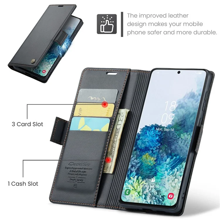 CASEME 023 Serie Estuche del Soporte del Teléfono para Samsung Galaxy S20 Plus 5G / 4G Cartera de Cuero PU con Bloqueo RFID - Negro 