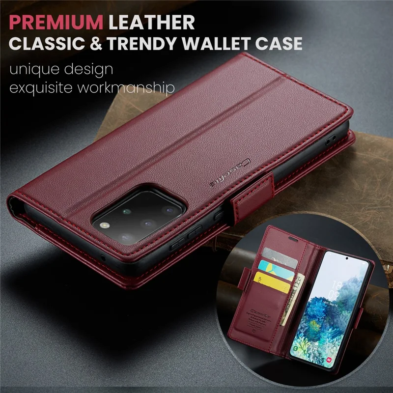 For Samsung Galaxy S20 Plus 5G / 4G Leather Case CASEME 023 RFID Blocking 3 Card Slot Mobile Cover - Red