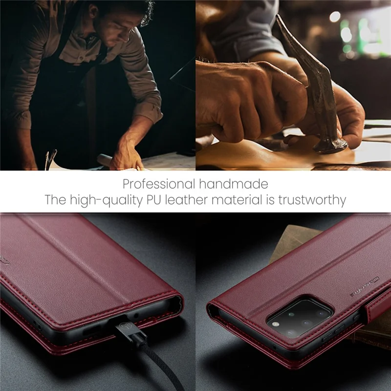 For Samsung Galaxy S20 Plus 5G / 4G Leather Case CASEME 023 RFID Blocking 3 Card Slot Mobile Cover - Red
