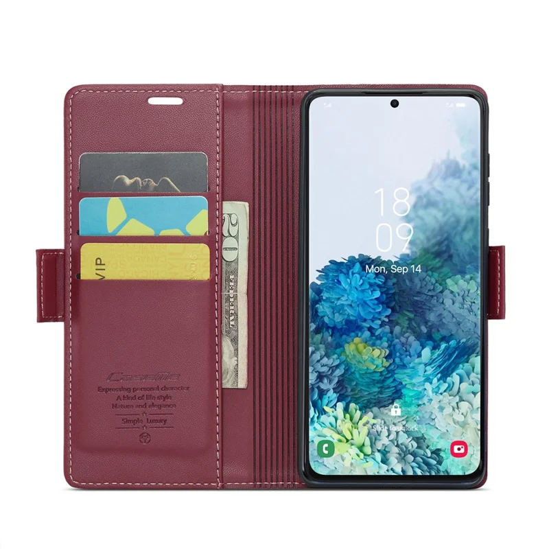 For Samsung Galaxy S20 Plus 5G / 4G Leather Case CASEME 023 RFID Blocking 3 Card Slot Mobile Cover - Red