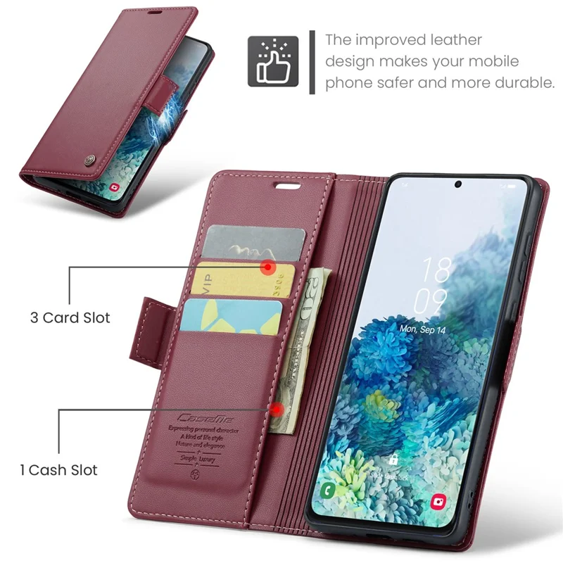 For Samsung Galaxy S20 Plus 5G / 4G Leather Case CASEME 023 RFID Blocking 3 Card Slot Mobile Cover - Red