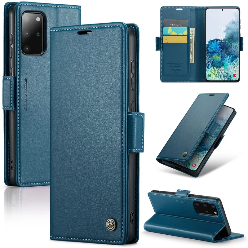 CASEME 023 Series Phone Stand Case para Samsung Galaxy S20 Plus 5G / 4G Funda de Billetera de Cuero PU con Bloqueo RFID - Azul