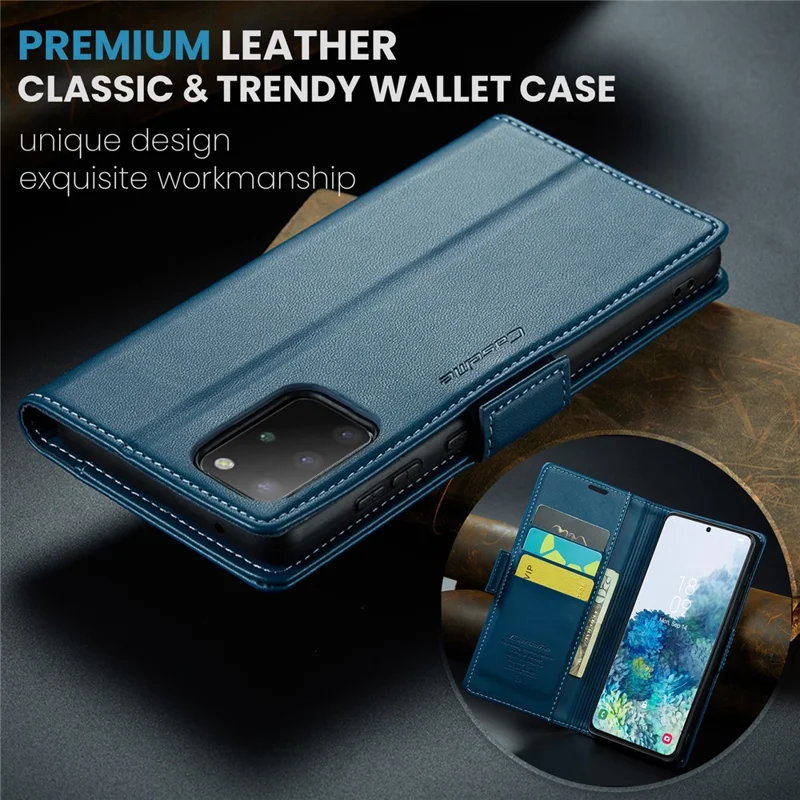 CASEME 023 Series Phone Stand Case para Samsung Galaxy S20 Plus 5G / 4G Funda de Billetera de Cuero PU con Bloqueo RFID - Azul