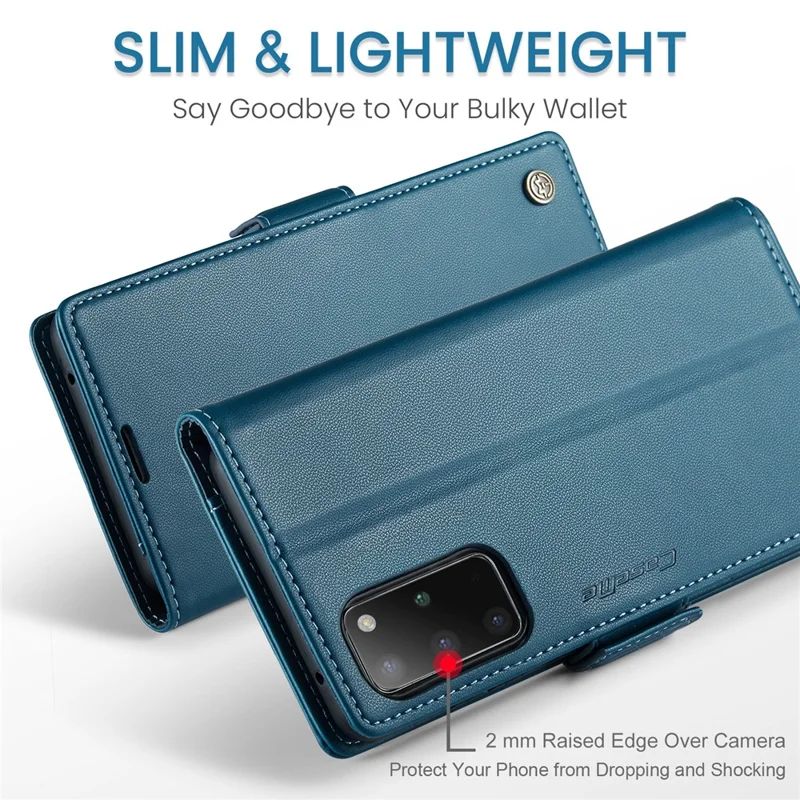 CASEME 023 Series Phone Stand Case para Samsung Galaxy S20 Plus 5G / 4G Funda de Billetera de Cuero PU con Bloqueo RFID - Azul