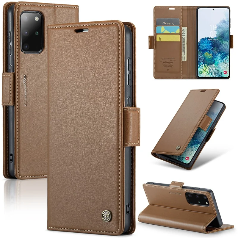For Samsung Galaxy S20 Plus 5G / 4G Leather Case CASEME 023 RFID Blocking 3 Card Slot Mobile Cover - Brown
