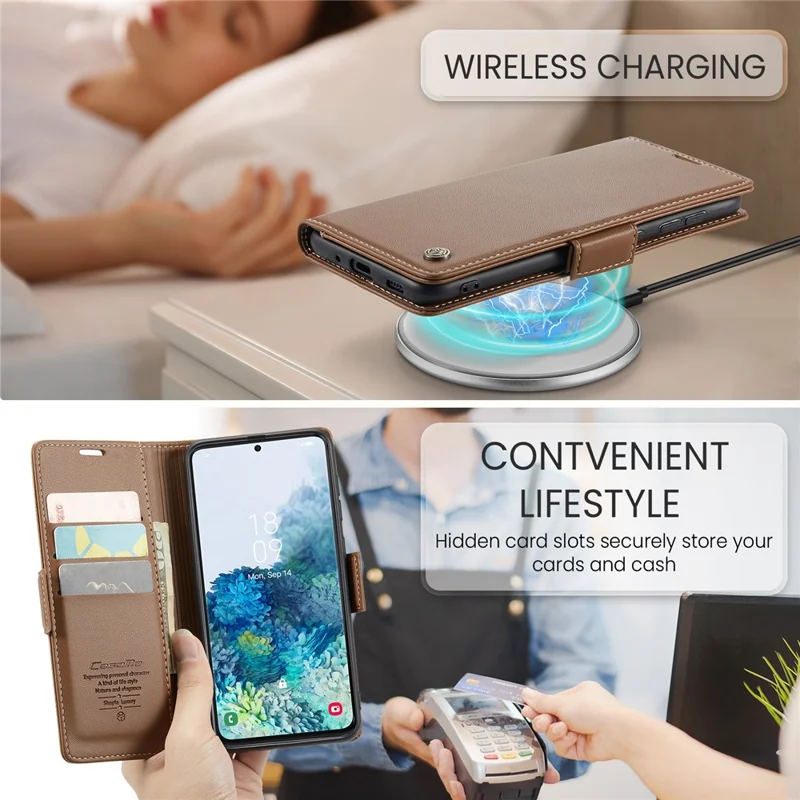 For Samsung Galaxy S20 Plus 5G / 4G Leather Case CASEME 023 RFID Blocking 3 Card Slot Mobile Cover - Brown