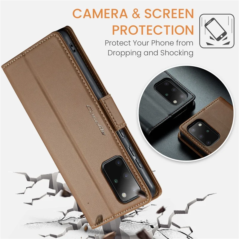 For Samsung Galaxy S20 Plus 5G / 4G Leather Case CASEME 023 RFID Blocking 3 Card Slot Mobile Cover - Brown