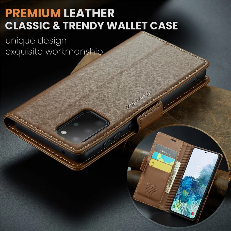 For Samsung Galaxy S20 Plus 5G / 4G Leather Case CASEME 023 RFID Blocking 3 Card Slot Mobile Cover - Brown
