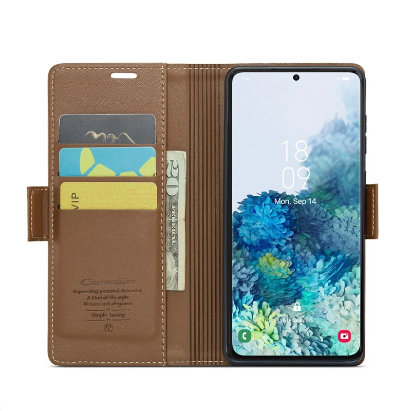 For Samsung Galaxy S20 Plus 5G / 4G Leather Case CASEME 023 RFID Blocking 3 Card Slot Mobile Cover - Brown