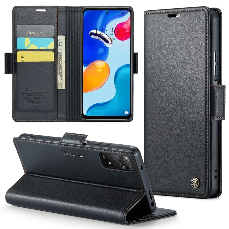 CASEME 023 Série Étui de Portefeuille à Blocage RFID pour Xiaomi Redmi Note 11 4G (Qualcomm) / Note 11S 4G - Noir