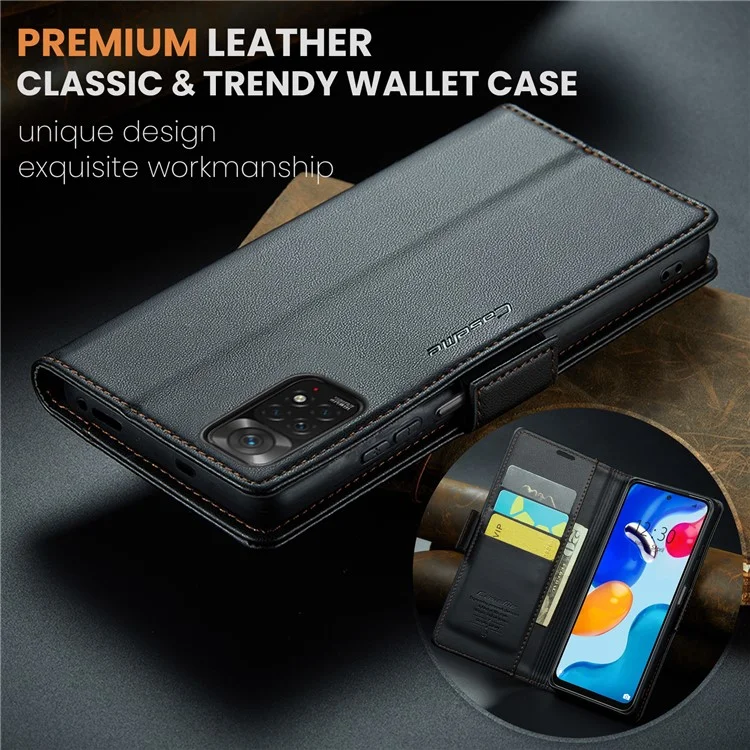 CASEME 023 Série Étui de Portefeuille à Blocage RFID pour Xiaomi Redmi Note 11 4G (Qualcomm) / Note 11S 4G - Noir