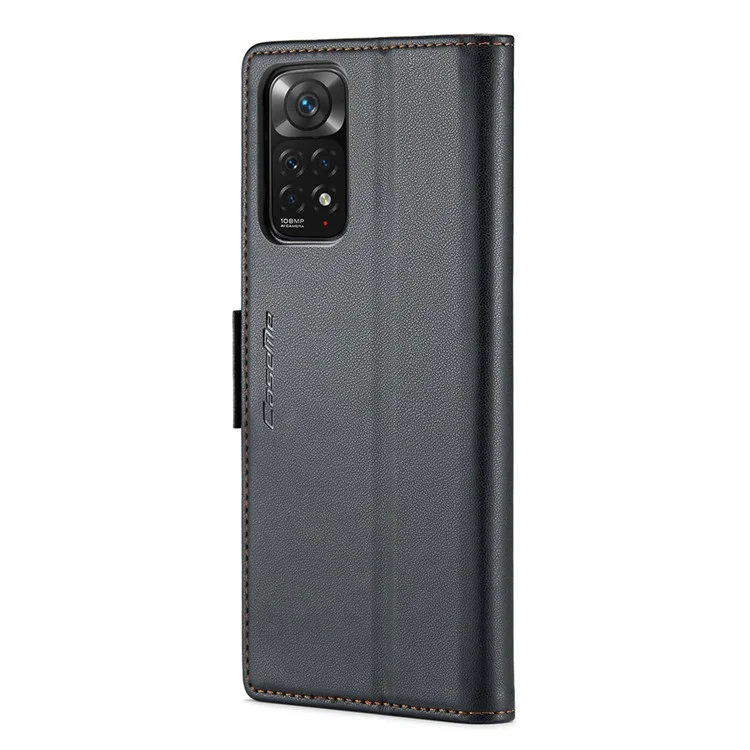 CASEME 023 Série Étui de Portefeuille à Blocage RFID pour Xiaomi Redmi Note 11 4G (Qualcomm) / Note 11S 4G - Noir