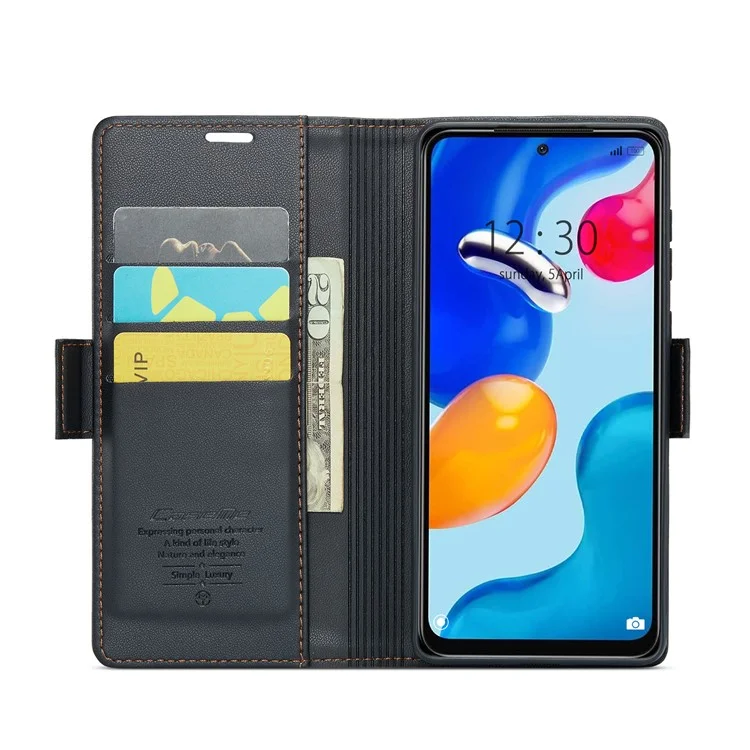 CASEME 023 Série Étui de Portefeuille à Blocage RFID pour Xiaomi Redmi Note 11 4G (Qualcomm) / Note 11S 4G - Noir