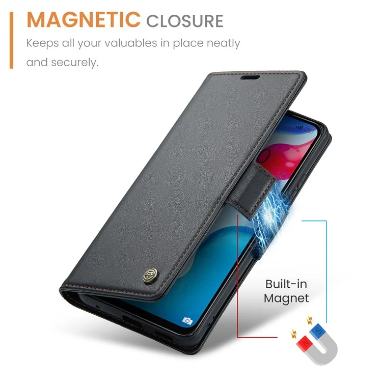CASEME 023 Série Étui de Portefeuille à Blocage RFID pour Xiaomi Redmi Note 11 4G (Qualcomm) / Note 11S 4G - Noir