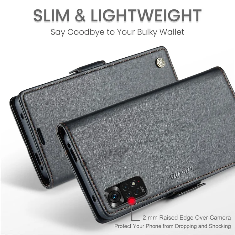 CASEME 023 Série Étui de Portefeuille à Blocage RFID pour Xiaomi Redmi Note 11 4G (Qualcomm) / Note 11S 4G - Noir