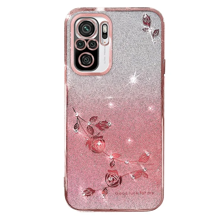 KADEM For Xiaomi Redmi Note 10 4G / Note 10S 4G Flower Rhinestone TPU Phone Cover Gradient Cell Phone Case - Rose Gold
