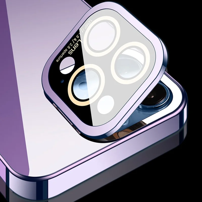 VOERO For iPhone 12 Pro Electroplating TPU Phone Case Glass Camera Film Kickstand Back Cover - Transparent