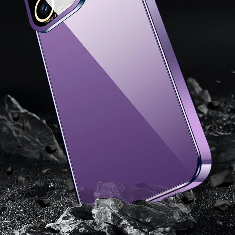 VOERO For iPhone 12 Pro Electroplating TPU Phone Case Glass Camera Film Kickstand Back Cover - Transparent