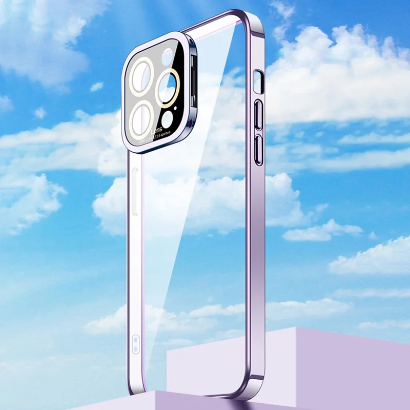 VOERO For iPhone 12 Pro Electroplating TPU Phone Case Glass Camera Film Kickstand Back Cover - Transparent