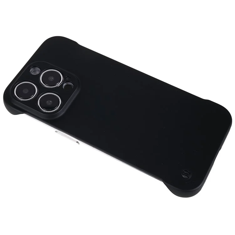 Para la Cubierta de la PC Dura Sin Marco de Iphone 14 Pro en Marco de la Piel Touch de Goma. - Negro