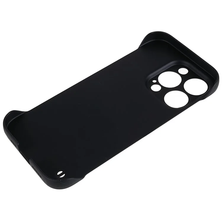 Para la Cubierta de la PC Dura Sin Marco de Iphone 14 Pro en Marco de la Piel Touch de Goma. - Negro