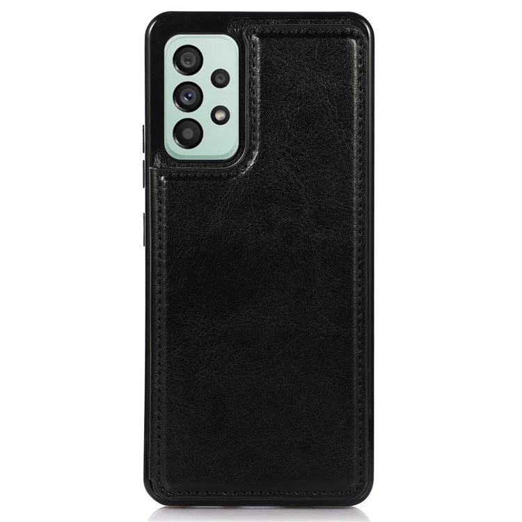 For Samsung Galaxy A73 5G Dual Buttons Card Holder Kickstand Smartphone Cover PU Leather Coated TPU Phone Case - Black