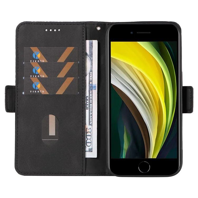 For iPhone 6 / 6s / 7 / 8 / SE (2020) / SE (2022) Rhombus Imprinted Stand Cover Color Splicing Phone Leather Wallet Case - Black