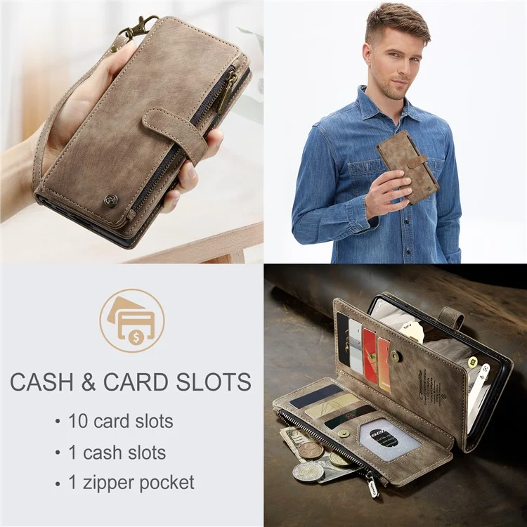 CASEME C30-Serie für Google Pixel 7a PU-Leder-Reißverschlusstasche Kartenfächer Ständer Handyhülle mit Riemen - Braun