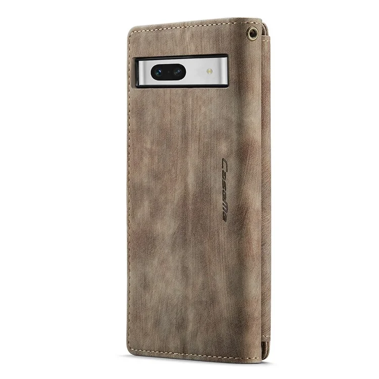 CASEME C30-Serie für Google Pixel 7a PU-Leder-Reißverschlusstasche Kartenfächer Ständer Handyhülle mit Riemen - Braun