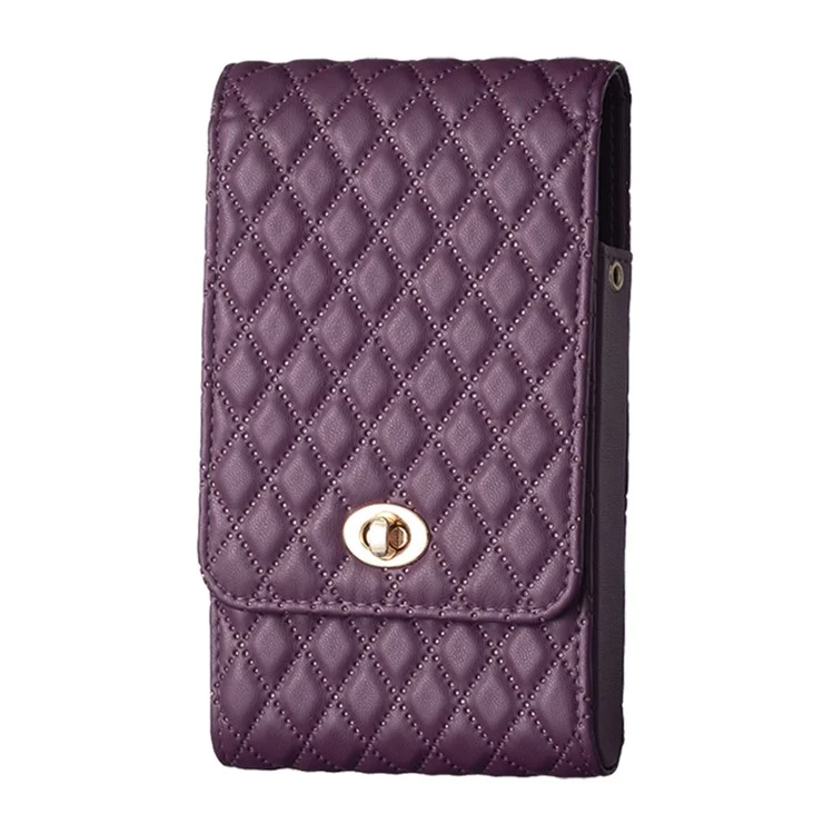 BFB01 Vertical Style PU Leather Shoulder Bag Wallet Coin Purse Pattern Imprinted Card Phone Pouch with Strap - Dark Purple
