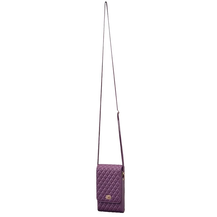 BFB01 Vertical Style PU Leather Shoulder Bag Wallet Coin Purse Pattern Imprinted Card Phone Pouch with Strap - Dark Purple