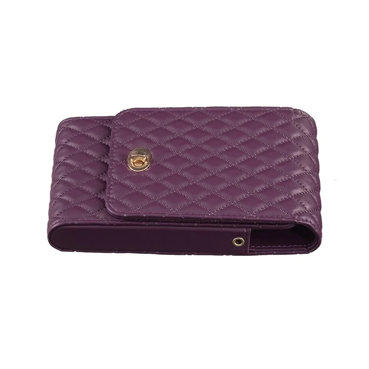BFB01 Vertical Style PU Leather Shoulder Bag Wallet Coin Purse Pattern Imprinted Card Phone Pouch with Strap - Dark Purple