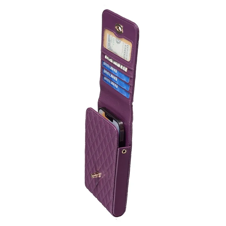 BFB01 Vertical Style PU Leather Shoulder Bag Wallet Coin Purse Pattern Imprinted Card Phone Pouch with Strap - Dark Purple