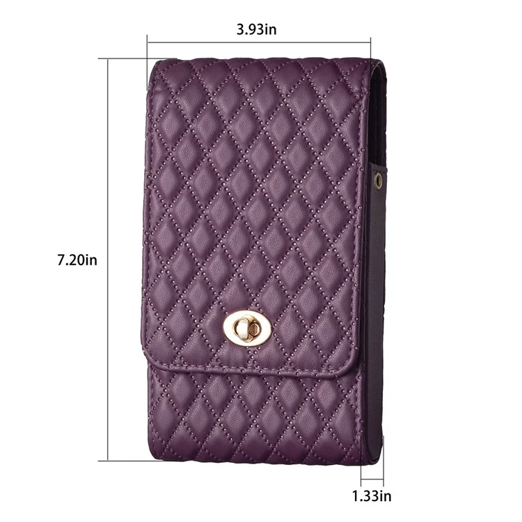 BFB01 Vertical Style PU Leather Shoulder Bag Wallet Coin Purse Pattern Imprinted Card Phone Pouch with Strap - Dark Purple