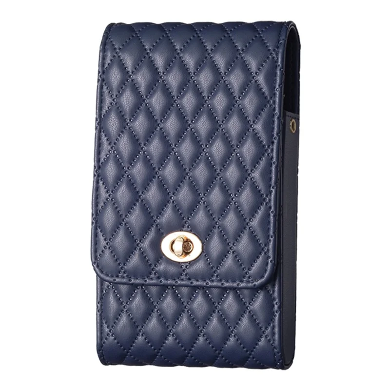 BFB01 Vertical Style PU Leather Shoulder Bag Wallet Coin Purse Pattern Imprinted Card Phone Pouch with Strap - Dark Blue
