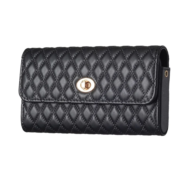 BFB02 Horizontal Style Pattern Imprinted PU Leather Wallet Phone Bag Card Coin Purse Cell Phone Shoulder Pouch with Strap - Black