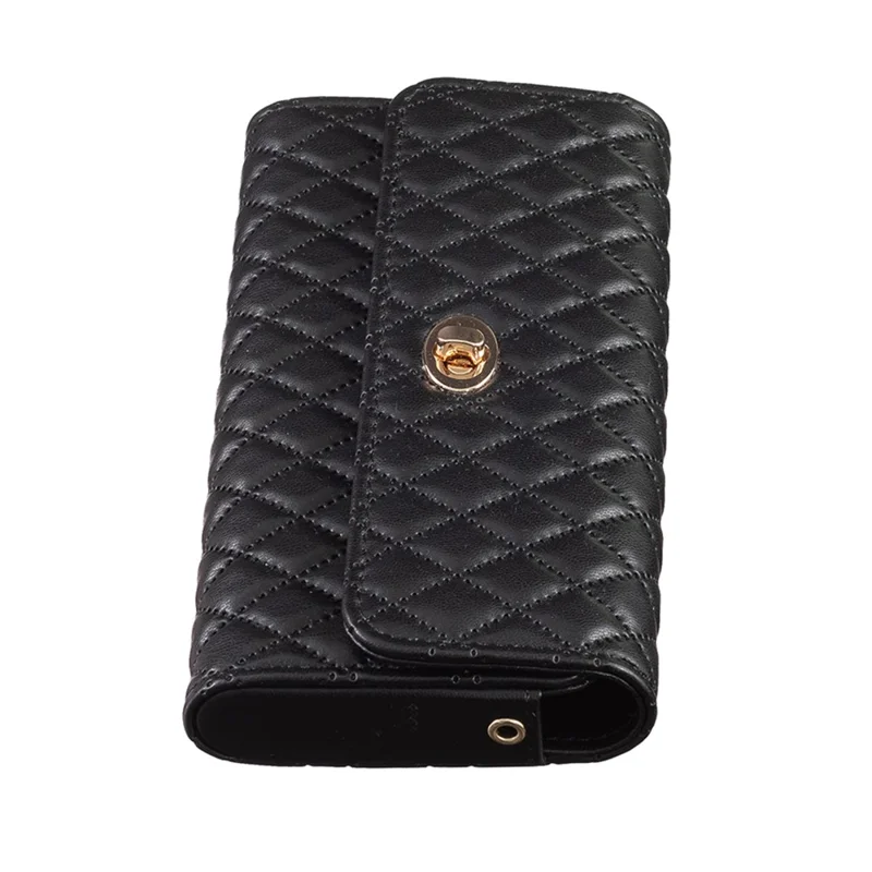 BFB02 Horizontal Style Pattern Imprinted PU Leather Wallet Phone Bag Card Coin Purse Cell Phone Shoulder Pouch with Strap - Black