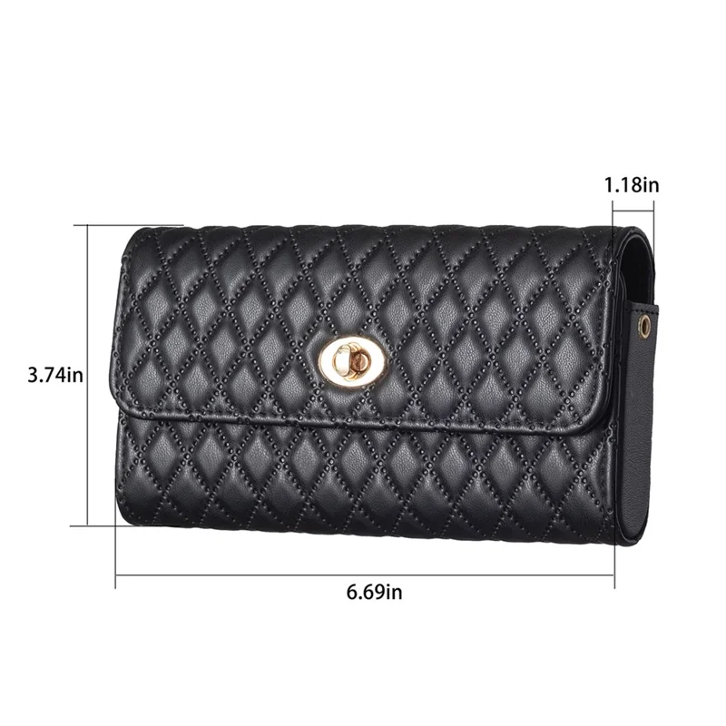 BFB02 Horizontal Style Pattern Imprinted PU Leather Wallet Phone Bag Card Coin Purse Cell Phone Shoulder Pouch with Strap - Black